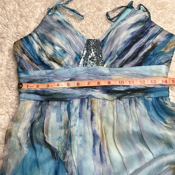 Decode Y2K Mermaid Core Maxi Formal 100% Silk Prom Dress Watercolor Pattern PP7 - Picture 6 of 13